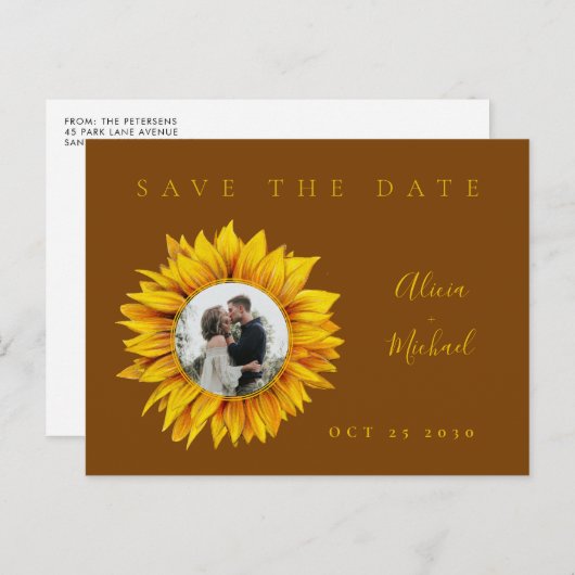 Carte Postale Faire-part Mariage photo tournesol rustique enregistrer la da (Devant / Derrière)