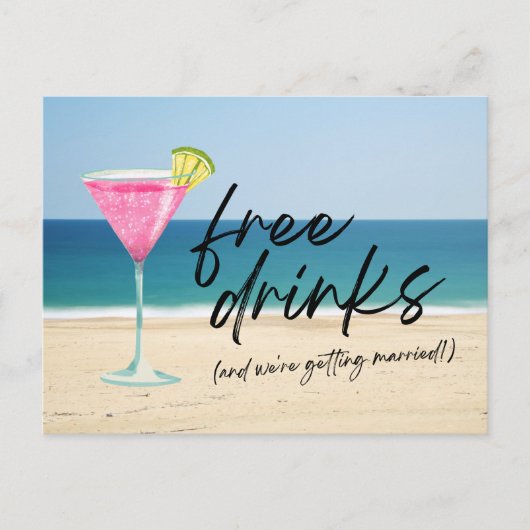 Carte Postale Faire-part Mariage plage Boissons gratuites Drôle Enregistrer (Devant)