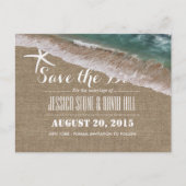 Carte Postale Faire-part Mariage plage Burlap & Starfish Enregistrer la dat (Devant)