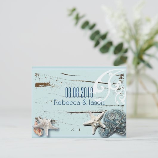 Carte Postale Faire-part mariage plage coquillages save the date (Debout devant)