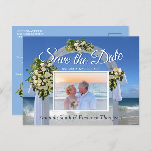 Carte Postale Faire-part Mariage plage Enregistrer la date (Devant / Derrière)