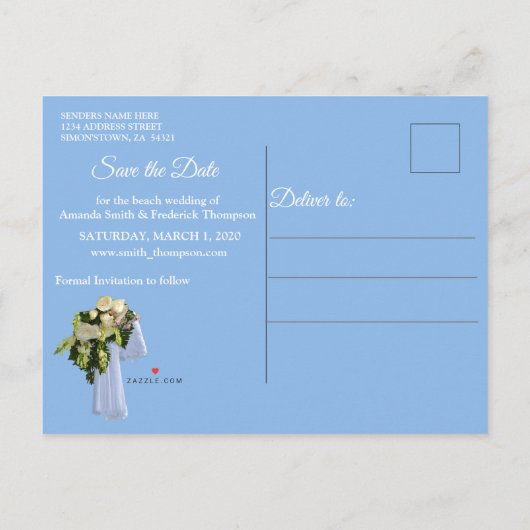 Carte Postale Faire-part Mariage plage Enregistrer la date (Dos)