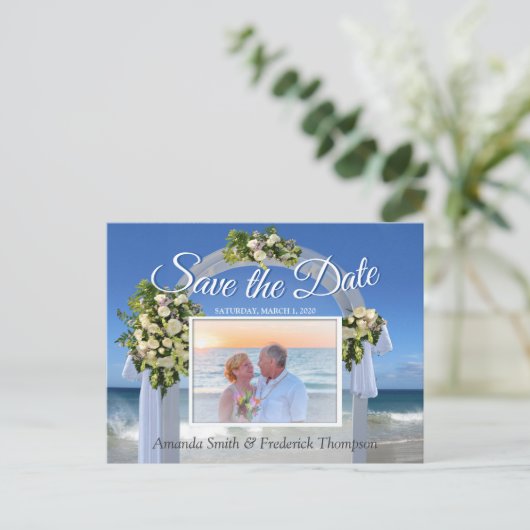 Carte Postale Faire-part Mariage plage Enregistrer la date (Debout devant)