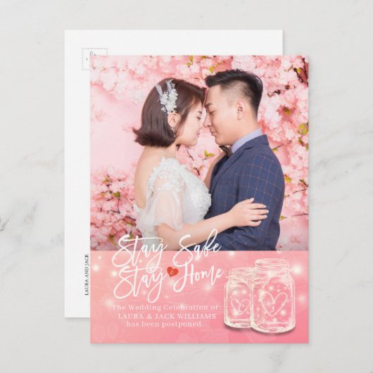 Carte Postale Faire-part Mariage Postponction Restez à la maison et restez  (Devant / Derrière)