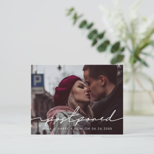 Carte Postale Faire-part mariage postpondu manuscrit (Debout devant)