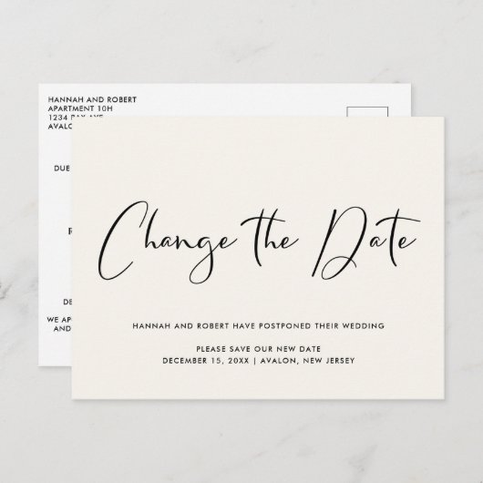 Carte Postale Faire-part Mariage Postponement Changer la date Lumière Crème (Devant / Derrière)
