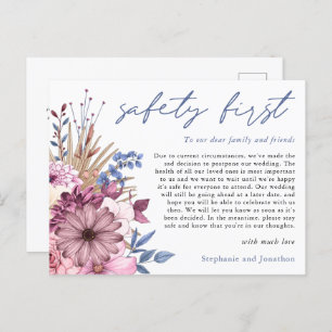 Carte Postale Faire-part Mariage Postpontage Sécurité First COVID Florals