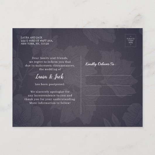 Carte Postale Faire-part Mariage Postponton Rester Accueil Rester en sécuri (Dos)