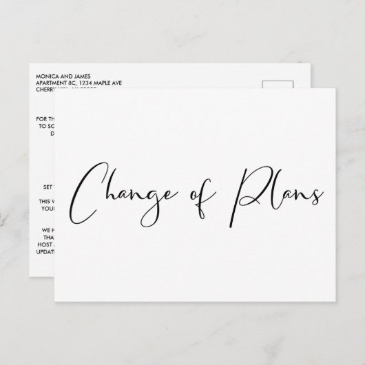 Carte Postale Faire-part Mariage Réduit Changement de Plans Élégant (Devant / Derrière)