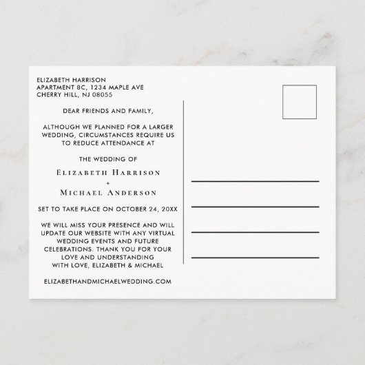 Carte Postale Faire-part Mariage Réduit en Petite Taille Photo (Dos)