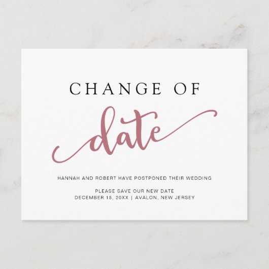 Carte Postale Faire-part Mariage report Changement de date Rose noir (Devant)
