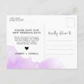 Carte Postale Faire-part Mariage reporté aquarelle violette (Dos)