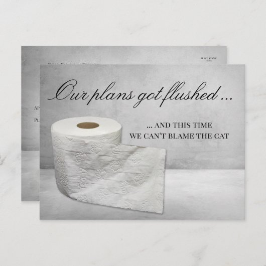 Carte Postale Faire-part Mariage Reporté Drôle Chat Change la Date (Devant / Derrière)