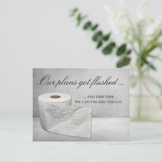 Carte Postale Faire-part Mariage Reporté Drôle Chat Change la Date (Debout devant)