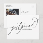 Carte Postale Faire-part Mariage reporté écriture fantaisie noire (Devant / Derrière)