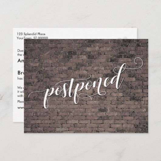 Carte Postale Faire-part Mariage reporté en briques Brown (Devant / Derrière)