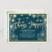 Carte Postale Faire-part Mariage Reporté Fleurs Dorées Choses Qui Arrivent (Devant / Derrière)