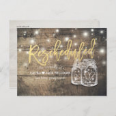 Carte Postale Faire-part Mariage Reporté Fleurs en Bois Pots Mason (Devant / Derrière)