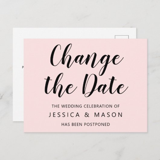 Carte Postale Faire-part Mariage Reporté Modifier La Date (Devant / Derrière)