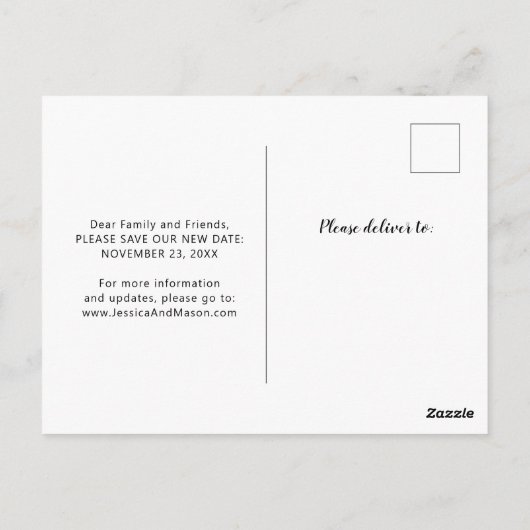 Carte Postale Faire-part Mariage Reporté Modifier La Date (Dos)