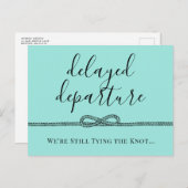 Carte Postale Faire-part Mariage reporté : nœud turquoise nautique (Devant / Derrière)