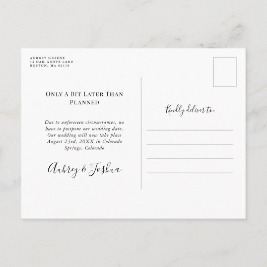 Carte Postale Faire-part Mariage reporté : nœud turquoise nautique (Dos)