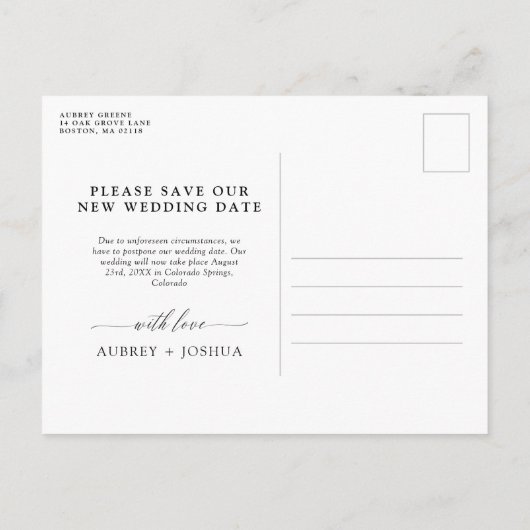 Carte Postale Faire-part Mariage Repoussé Calligraphie Élégante (Dos)