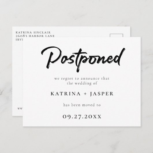 Carte Postale Faire-part Mariage repoussé du script brossé (Devant / Derrière)