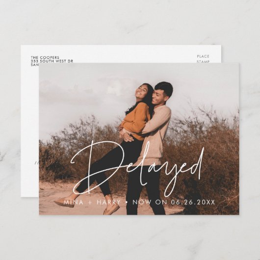 Carte Postale Faire-part mariage retardé (Devant / Derrière)