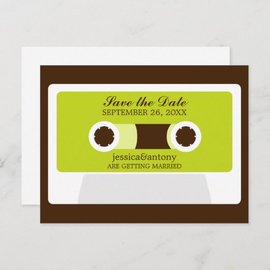 Carte Postale Faire-part Mariage Rétro Mixtape Enregistrer la Date (Devant / Derrière)