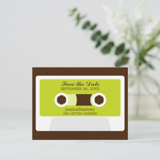 Carte Postale Faire-part Mariage Rétro Mixtape Enregistrer la Date (Debout devant)