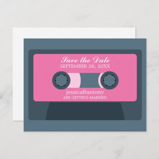 Carte Postale Faire-part Mariage Rétro Mixtape Enregistrez la Date (Devant / Derrière)