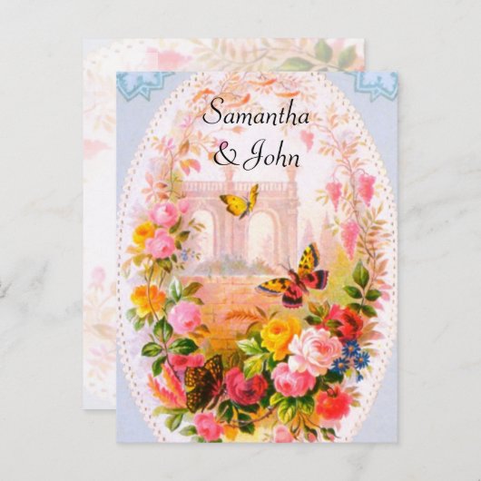 Carte Postale Faire-part Mariage romantique dans le jardin Sauvez la date (Devant / Derrière)