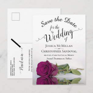 Carte Postale Faire-part Mariage Romantique Magenta Baie Rose Enregistrez l