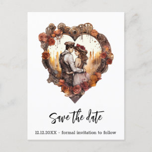 Carte Postale Faire-part Mariage Romantique Steampunk au Coeur