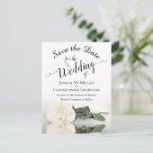Carte Postale Faire-part Mariage Rose Blanche Élégante Épargnez la Date (Debout devant)