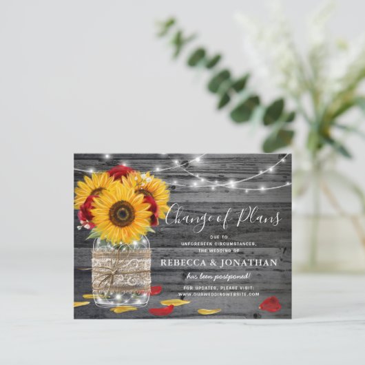Carte Postale Faire-part Mariage Rose de tournesol rustique Modifier la dat (Debout devant)