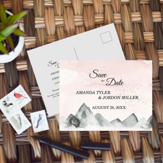 Carte Postale Faire-part Mariage rose Sunrise Mountain Enregistrer la date