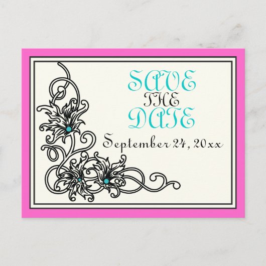 Carte Postale Faire-part Mariage rose turquoise vigne fleurie Enregistrer l (Devant)