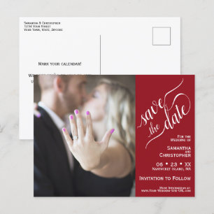 Carte Postale Faire-part Mariage rouge Enregistrer la date Photo & Calligra