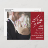 Carte Postale Faire-part Mariage rouge Enregistrer la date Photo & Calligra (Devant / Derrière)