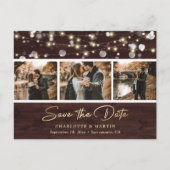 Carte Postale Faire-part Mariage Rustic Wood Gold Photo Enregistrer La Date (Devant)