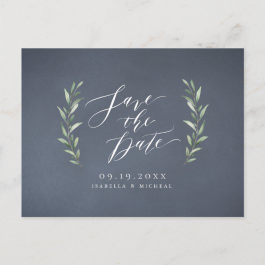 Carte Postale Faire-part Mariage rustique à la calligraphie simple grise et (Devant)