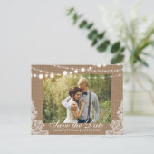 Carte Postale Faire-part Mariage rustique Burlap Lights Lace Enregistrer la (Debout devant)