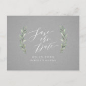 Carte Postale Faire-part Mariage rustique calligraphie simple gris verdure (Devant)
