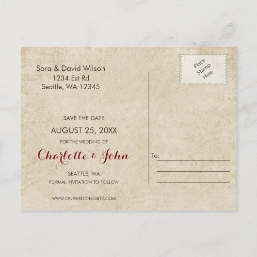 Carte Postale Faire-part Mariage rustique Camping Enregistrer la date (Dos)