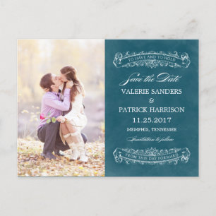 Carte Postale Faire-part Mariage rustique Chic Enregistrer La Date - Turquo