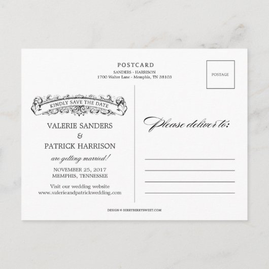 Carte Postale Faire-part Mariage Rustique Chic Enregistrer La Date - Violet (Dos)
