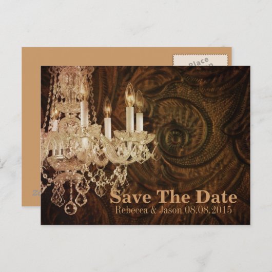 Carte Postale Faire-part mariage rustique de lustre de campagne enregistrer (Devant / Derrière)