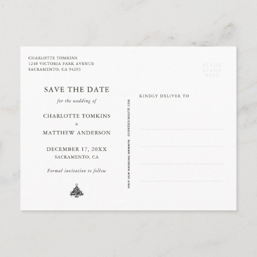 Carte Postale Faire-part Mariage Rustique De Vacances D'Hiver Enregistrer L (Dos)